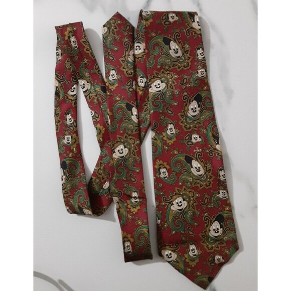 Disney Balancine The Tie Works Mickey Mouse Green/Maroon Paisley Silk Neck Tie - Picture 5 of 6